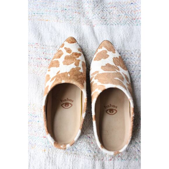 Babos Brown Cow Fur Calf Moo Hair Slide Pointed Toe Shoes Slides Babouche Size 6 - Picture 4 of 6